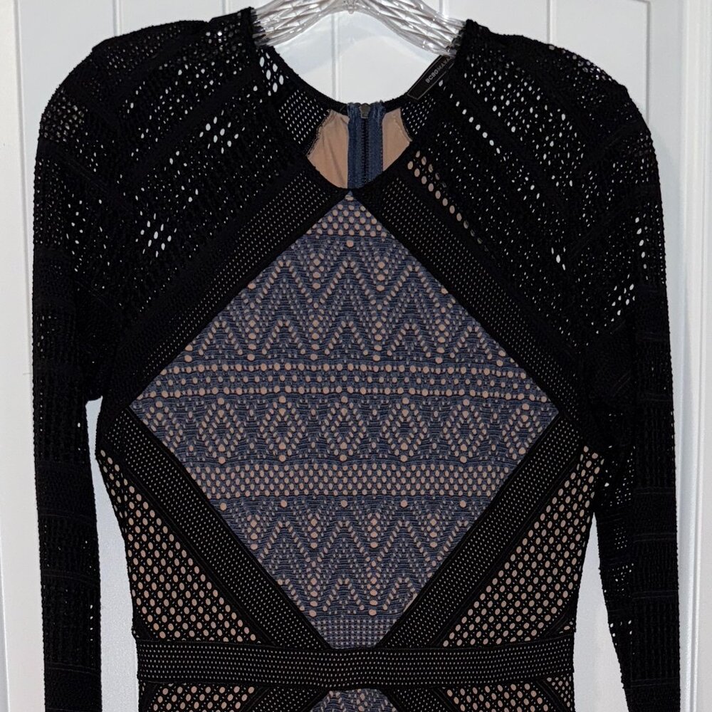 Gorgeous BCBGMaxAzria Black Crochet Long Sleeve Overlay Dress - Size S
